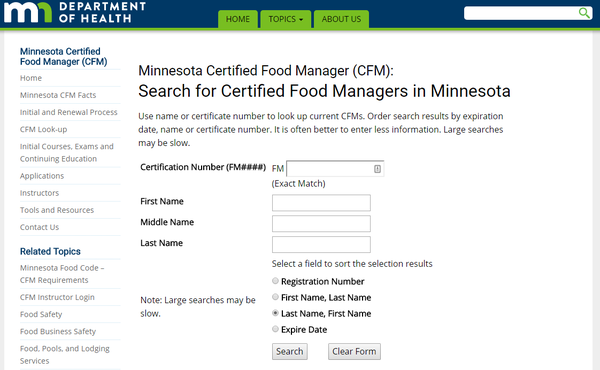 MN Food Manager Lookup Tools