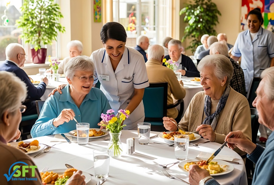 People eating at a senior center.