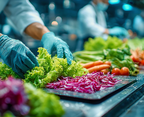 Checklist for Food Safety Evaluation - employee working with vegetables.